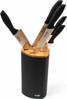 Produktbild von HUSLA Messerset im Block schwarz 5tlg.