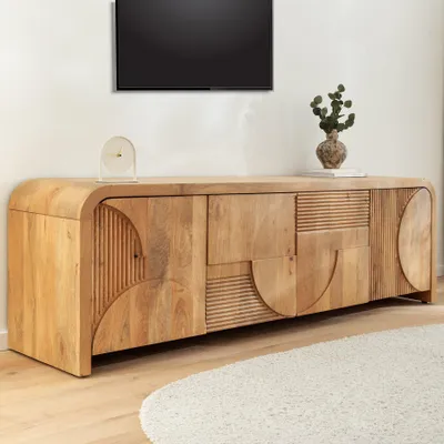 Produktbild von riess-ambiente TV-Board ART DECO 170cm cream finish beige massives Mangoholz abgerundet geometrisch mit Kabelöffnung