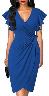 Produktbild von oten Damen-Kleid mit tiefem V-Ausschnitt, Rüschenärmel, Etui, lässig, Cocktail-P