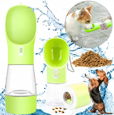 Produktbild von Montessa 3-in-1 Hundetrinkflasche für unterwegs, mit Futternapf & Kotbeutelspender, Grün