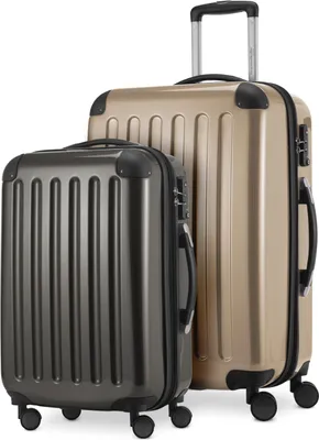 Image de Alex - Lot de 2 bagages à main + valise moyenne, set de valises de réserve Trolleys coque dure polycarbonate brillant,Champagne-Graphite