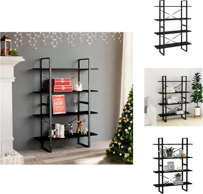 Produktbild von vidaXL Bücherregal 4 Fächer Schwarz 100x30x140 cm Kiefer Massivholz -  Bücherregale & Bücherschränke