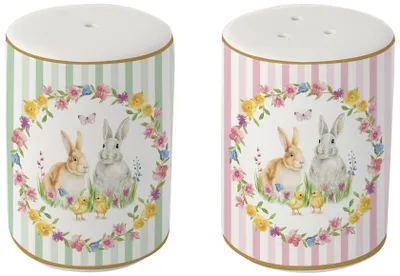 Produktbild von Salz- und Pfefferstreuer HAPPY EASTER mit Blumen und Hasen H. 7cm Easy Life