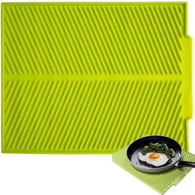 Produktbild von Faltbare Abtropfmatte, Geschirrtrockenmatte aus hochwertigem, hitzebeständigem Silikon, Spülbecken-Abtropfmatte für Küchengeschirr, universelle Abtropfmatte, 39 x 25 cm (Grün)