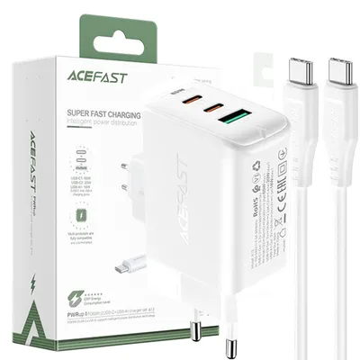 Zdjęcie produktu dla Acefast 2W1 Ładowarka Sieciowa 2X Usb Typ C / Usb 65W, Pd, Qc 3.0, Afc, Fcp (Zestaw Z Kablem) Biały (A13 White)