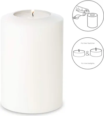 Immagine prodotto di Candela a combustione lenta Cornelius Pine (altezza 15 cm, diametro 10 cm), bianca, portacandela resistente al calore fino a 90°