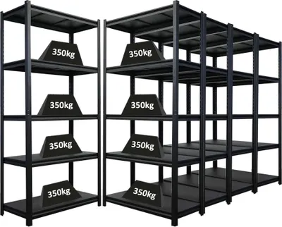 Produktbild von Mega Deal | 5x Schwerlastregal THORIN | HxBxT 180x90x40cm | Fachlast 350 kg | Schwarz