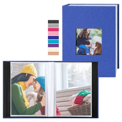 Image de Album photo – Album à pochettes pour 100 photos au format 10x15 cm – Lot de 2 – Couverture en lin – Couleur bleu