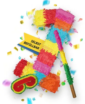 Produktbild von Pinata Zahl 1 Set mit Stab und Augenmaske für Kinder-Geburtstag Schlag-Spiel 50 x 35 x 8cm Dekoration Geburtstagsdeko
