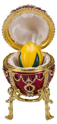 Zdjęcie produktu dla Pudełko jubilerskie w stylu Fabergé, z motywem róży, w kształcie jajka, czerwone, 9,5 cm