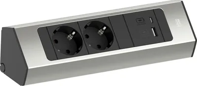 Zdjęcie produktu dla Bachmann CASIA 2, Type F + USB A + USB C, CEE 7/3, 2P, Śruby, Biurko / Ściana, Czarny, Srebrny, Stal nierdzewna