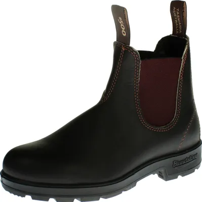 A single brown leather boot is shown against a white background.
