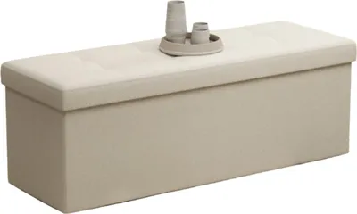 Produktbild von Aufbewahrungsbank mit Sitzkissen – Leinenoptik – 300 kg – 38 x 110 x 38 cm