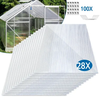 Produktbild von Eikuavons 28 Stück Polycarbonat Hohlkammerstegplatten Ersatzplatten für Garten Treibhaus 1210x605x4mm ca. 20,5 m² Doppelstegplatte Stegplatte Gewächshausplatte