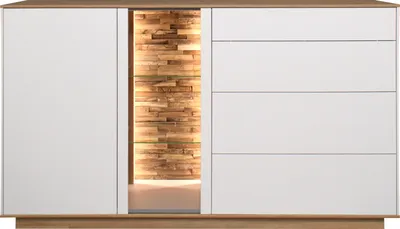 Produktbild von Sideboard KINGSTON Eisweiß supermatt mit 2 Schubkästen, Dämpfung und Beleuchtung auf Sockel