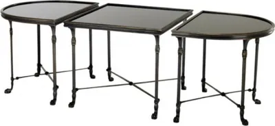 Produktbild von Casa Padrino Luxus Art Deco Designer Beistelltisch 3er Set Anthrazit mit schwarzem Glas - Hotel Tisch Möbel