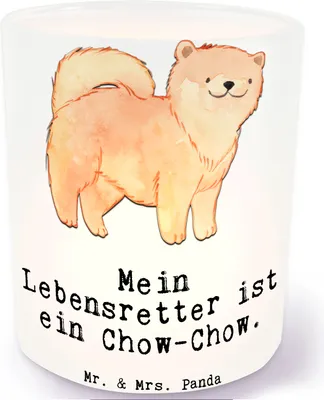 Produktbild von Mr. & Mrs. Panda Teelichthalter Chow-Chow Lebensretter - Transparent - Geschenk, laterne glas, Windlicht, Kerzenglas, Kerzenhalter, Garten, Asiatischer Spitz