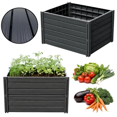 Zdjęcie produktu dla Rabata ogrodowa grządka podwyższona imitacja drewna antracyt 62x76x46 cm na taras, ogród, do kwiatów, roślin, owoców, warzyw