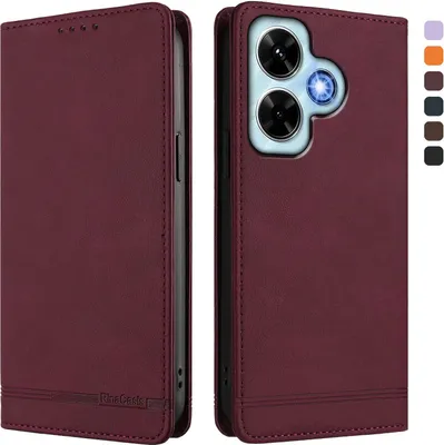 Image de Etui pour Xiaomi Redmi Note 13 4G, étui rétro en cuirPolyuréthaneavec support et fentes pour cartes de crédit Rouge