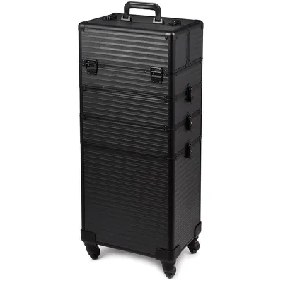 Produktbild von Kosmetikkoffer auf Rollen Aluminium Schwarz 70L Make-up Trolley 4-teilig