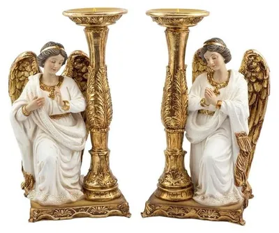 Produktbild von DRW Set mit 2 Kerzenleuchtern Engel sitzend 28 cm hoch