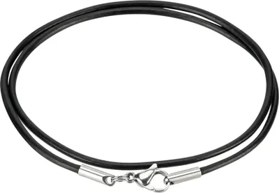Produktbild von Auroris Echtleder Kette schwarz Dicke 2mm mit Karabinerverschluss ohne Verbindungsring aus Edelstahl, Länge: 45 cm