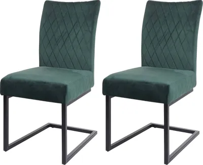 Image de lot de 2 chaises cantilever HWC-L15, chaise visiteur chaise de conférence, velours acier époxy ~ vert