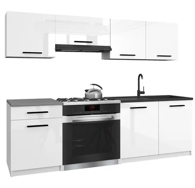 Produktbild von Belini Moderne Küchenzeile Küchenblock ITALIA 1 - Küchenmöbel 180cm Weiß Hochglanz - Einbauküche mit Hängeschränke, Unterschränke & Arbeitsplatten