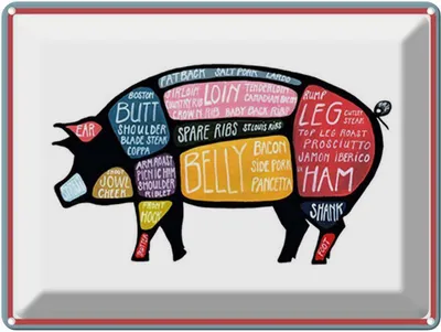 Produktbild von vianmo Blechschild 30x40 cm Metzger Schwein cuts Pork Fleisch
