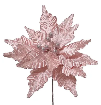 Productafbeelding van Poinsettia pesfluweel d30h15 cm zilver Everlands