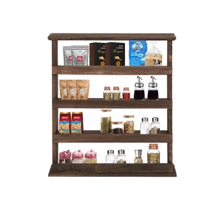 Produktbild von FATIVO Gewürzregal Holz - 4 Ebenen Küchenregal Küchenablage Gewürz-regal für die Wand oder stehend Vintage Design