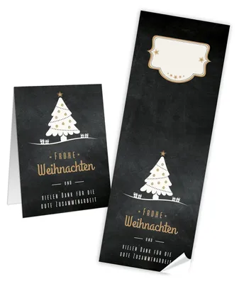 Produktbild von 10 lange Weihnachtsaufkleber BAUM schwarz weiß FROHE WEIHNACHTEN TEXT 7 x 21 cm teilbar Geschenk-Aufkleber Kunden Verpackung weihnachtlich Papiertüten zukleben Weihnachts-deko10 Stück