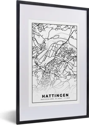 Produktbild von MuchoWow® Gerahmtes Poster Hattingen - Karte - Stadtplan 40x60 cm - Poster mit Schwarzem Bilderrahmen Wandposter Rahmen Foto Bilder - Poster in Rahmen