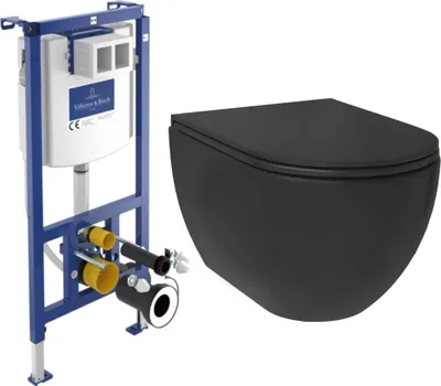 Produktbild von Alpenberger Hänge WC Set | Spülrandlos | ViConnect Spülkasten | Villeroy & Boch | WC mit Absenkautomatik | Nano-Beschichtung (6300 Slim, ohne Betätigungsplatte)