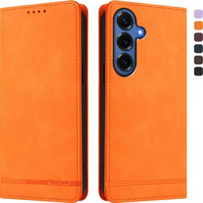 Produktbild von Hülle für Samsung Galaxy S26+, Retro Kunstleder Ständer Klapphülle mit Kartenfächer und Magnetische Orange
