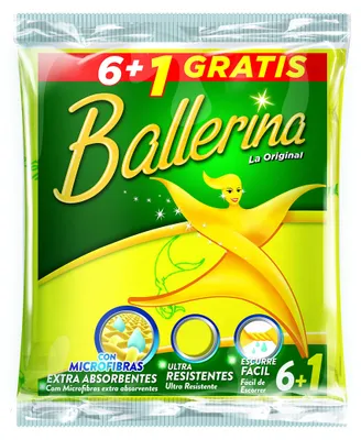 Imagen del producto de Paño de limpieza Ballerina, color amarillo, paquete de 6 + 1 unidades
