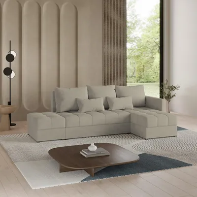 Produktbild von Masseno Ecksofa LUMARI R-S mit Schlaffunktion L-Form, Sofa mit Bettkasten, Wohnzimmersofa, Couch, Soffa, Bettsofa, Couchgarnitur- Beige, PAROS 02