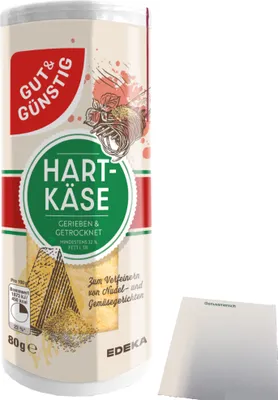 Produktbild von Gut & Günstig geriebener Hartkäse 32% Fett Grated Cheese (80g Streuer) + usy Block
