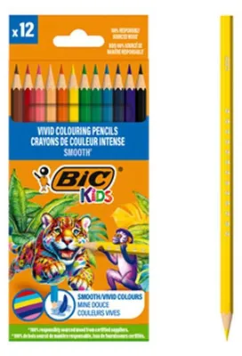 Image de Bic Kids Smooth Eco crayons de bois pour enfants, boîte de 12 couleurs