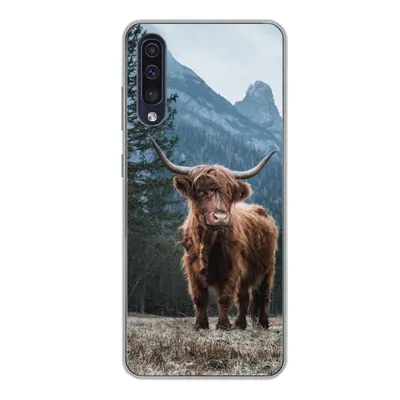Produktbild von MuchoWow® Handyhülle Schutzhülle Hülle für Samsung Galaxy A50 Schottische Highlander - Berg - Landschaft - Bäume - Kuh - Natur Silikon Softcase Handy Hülle - Mobiltelefonhülle