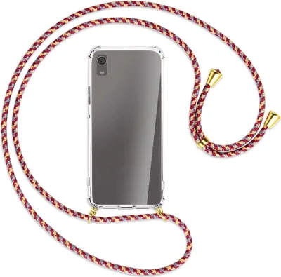 Produktbild von Handykette Backcover-Schutzhülle mit Band (Metall goldfarben) für Sony Xperia XA1 - weinrot/gelb/grau