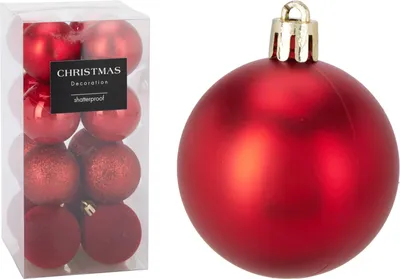 Immagine prodotto di Albero di Natale rosso 5 cm set di 16 pezzi mix opaco e glitterato