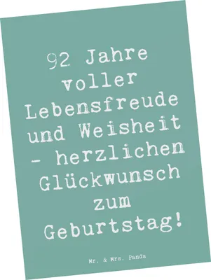 Produktbild von Mr. & Mrs. Panda Postkarte Spruch 92. Geburtstag - Meeresbrise - Geschenk, Happy Birthday, voller Lebensfreude, Ansichtskarten, Ansichtskarte, Postkarten, Alter