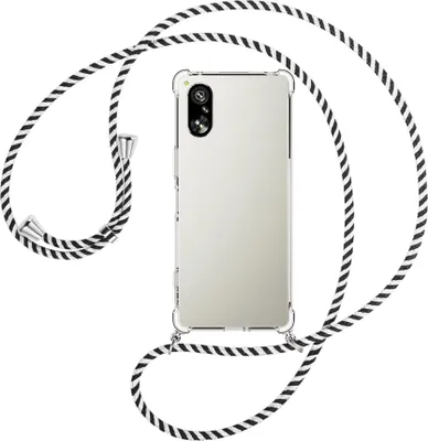 Produktbild von Handykette Backcover-Schutzhülle mit Band (Metall silberfarben) für Sony Xperia 5 V (6.1'') - schwarz/weiß gestreift