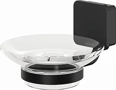 Produktbild von Geesa Seifenschale Glas mit Seifenhalter Wandbefestigung, schwarz matt