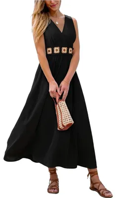 Image de Robe d'été - Décolleté en V, longue, noire