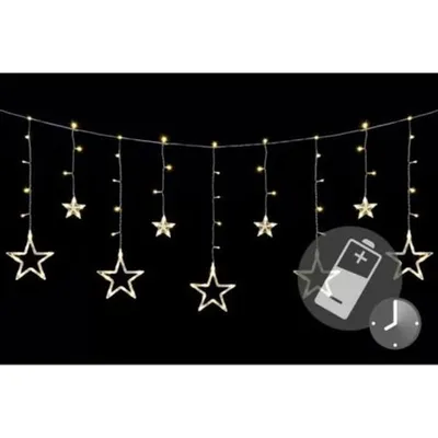 A string of star-shaped LED lights against a black background.