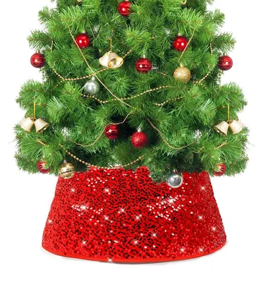 Weihnachtsbaumkragen mit Pailletten, 60 cm, Rot