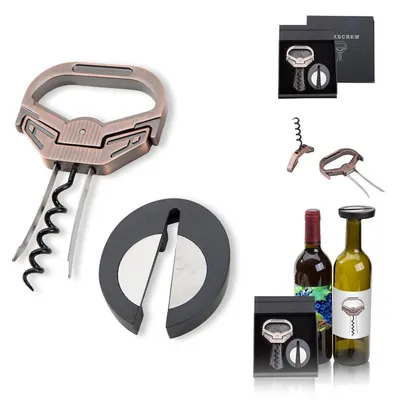 Immagine prodotto di Set di accessori per vino, composto da: tagliacapsule, cavatappi per vini invecchiati, realizzati in acciaio inossidabile e bronzo