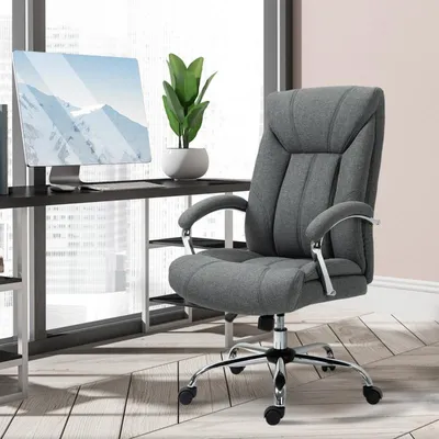Productafbeelding van okwish Verstelbare bureaustoel. Bureaustoel met beklede armleuningen. Relax fauteuil met hoofdsteun. Lounge fauteuil met hoogwaardige gaslift, grijs